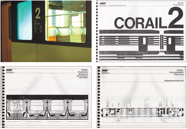 Conception et aménagement de la voiture du train Corail. Chez Design Programmes, sous la direction de Roger Tallon. Paris 1978.)